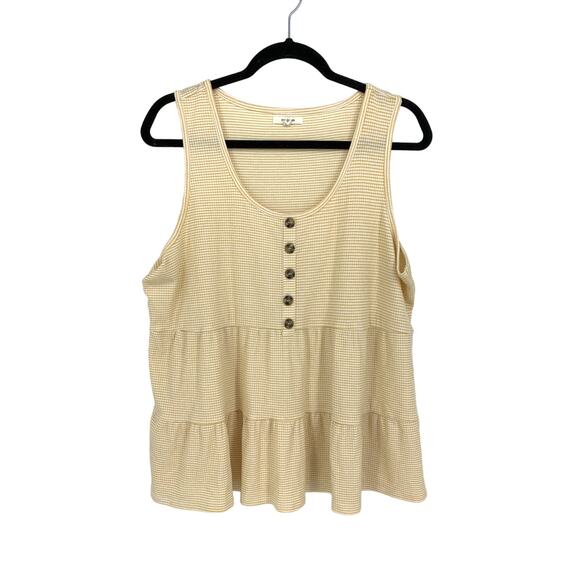 Maurices Tank Top Womens Sz XL Yellow White Micro Striped  Tiered Button Detail - Picture 1 of 5
